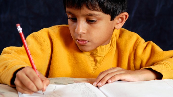 A student working on a writing assignment